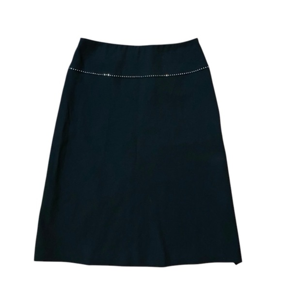Gunex Made In Italy Black pencil Skirt 100% Virgin Wool. Beaded shiny Trim. - Picture 1 of 12